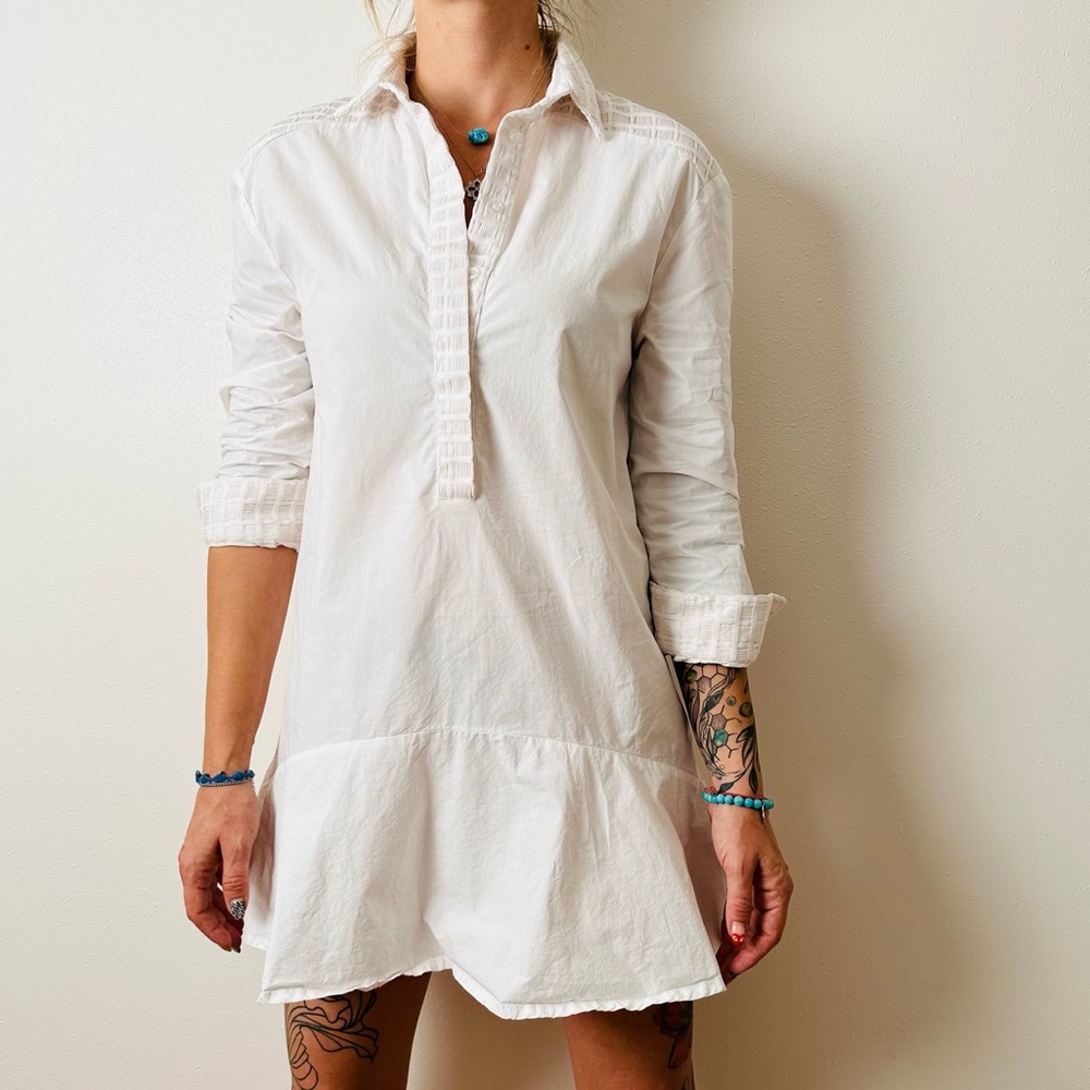 Elliatt white collared shirt dress mini poplin drop waist
